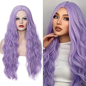 WGPFWIG Women's Pastel Purple Wig 27 Inches Long Curly Wavy Hair Wig Heat Resistant Fibers Synthetic Wig For Women Girl Cosplay Party Halloween Wig Cap Included (Pastel Purple)
