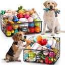 2Pcs Dog Toy Basket Metal Chew Resistant Dog Toy Bin Chest Storage Box Wire Organizer Basket for Pet Puppy Cat Food Storage Home Office Kitchen(16.5 x 11 x 8.7 Inches, 14.4 x 12.6 x 10 Inches)