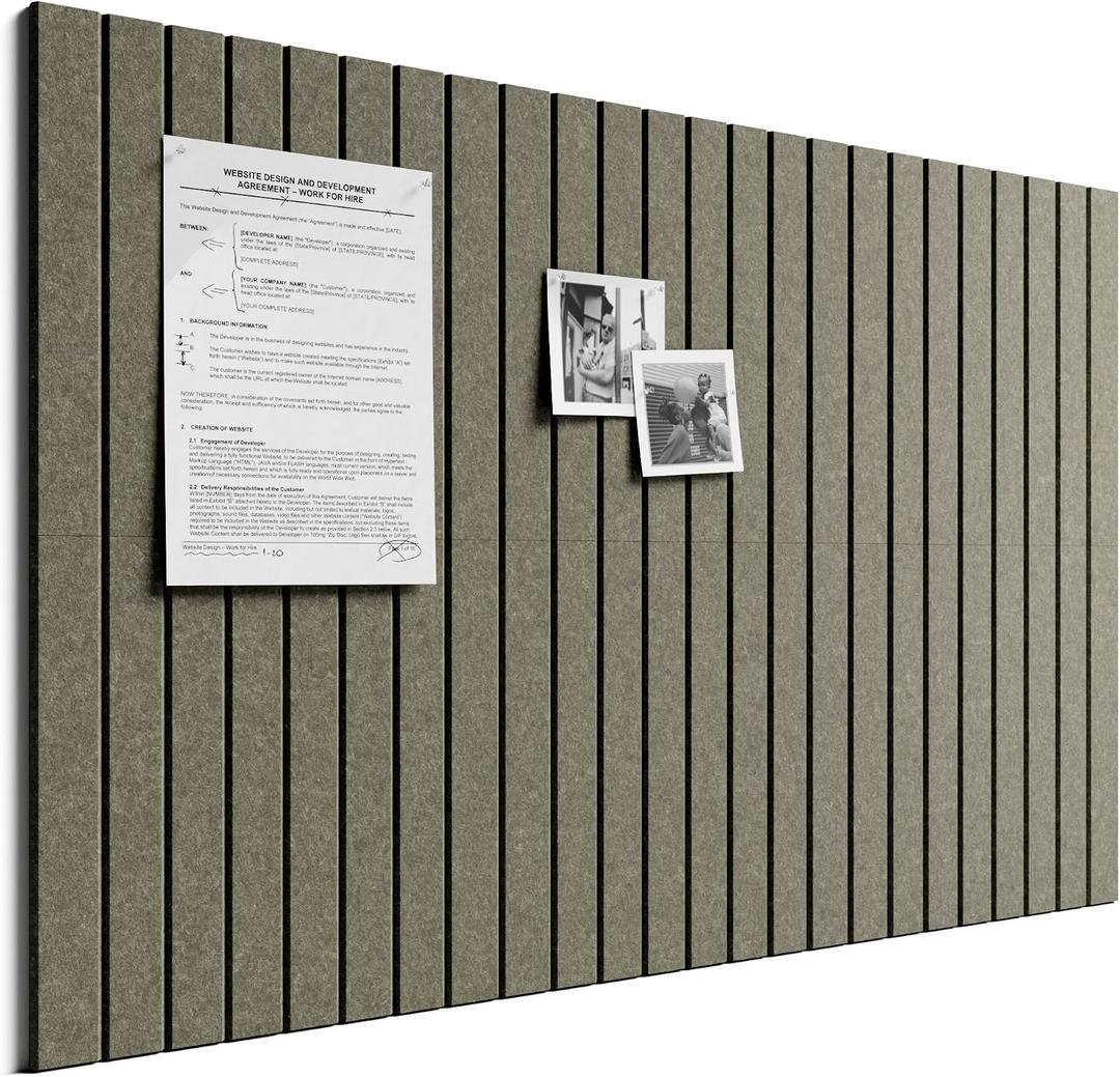 Bumusty Large Cork Board Alternative-36 x 24" Felt Bulletin Board Tiles, with 30 Pushpins, 40 Adhesive Tabs, Fine-Stripe 6-Pack, Cork Boards for Office Push Pin Board Felt Board-Earth Brown