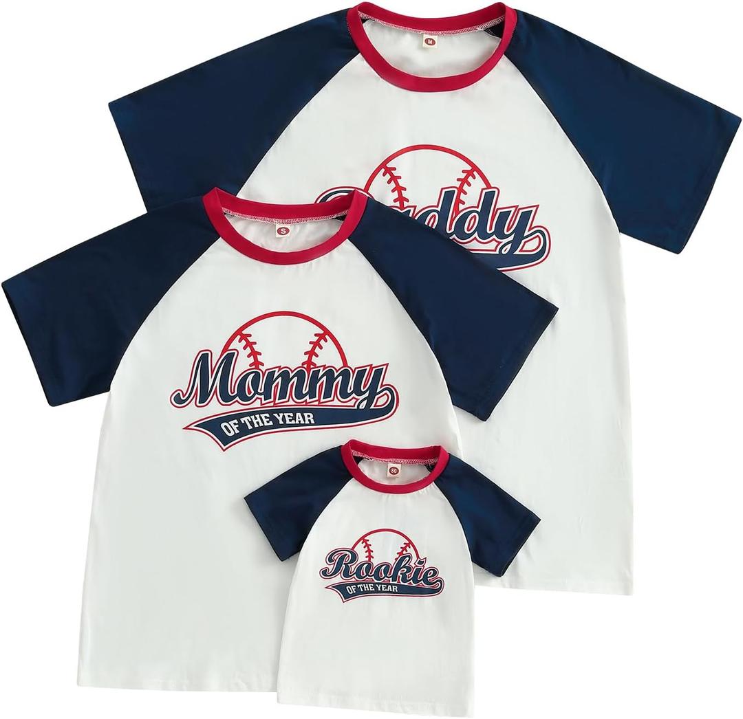 Family Matching Daddy Mommy and Me of The Year T-Shirts Letter Baseball Tops Baby Boy First Birthday Outfit (White, M)