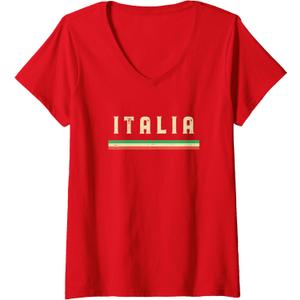 Womens Vintage Italia / Italy Design with Italian Flag V-Neck T-Shirt, Red, Small