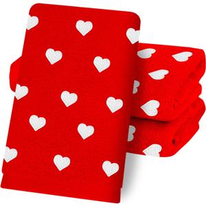 3 Pcs Valentine's Day Hand Towels Bath Towels Red Heart Embroidered Cotton Dish Towel for Holiday Bathroom Kitchen Hand Drying Cleaning, 29.5 x 13.7 Inch