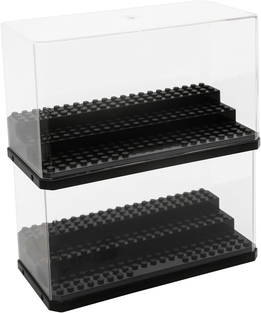 Acrylic Minifigure Display Case Stackable Action Figures Blocks Display Box, Clear Dustproof Display Case Box for Lego Lovers (Medium 2 Pack, Black)