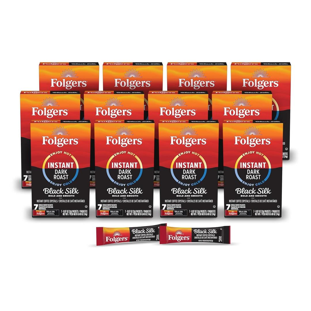 Folgers Black Silk Instant Coffee Crystals Single-Serve Packets, 84 Count (EXP 03/12/28)