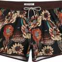 maamgic Mens Swim Trunks Retro Swim Shorts 4 Way Stretch with Mesh Vintage 80s 90s Quick Dry Swimsuits Board Shorts (X-Large, Flower Brown)