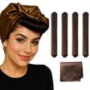 Heatless Curls Overnight, Heatless Hair Curler set, Jumbo Flexi Rods, Velvet Curling Set, Velvet No Heat Curling Rods with Satin Scarf for Blowout Volume, Soft Overnight Curls for Long or Short Hair (Brown)
