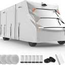 FRUNO Oxford Fabric Class C RV Cover Fits 23'-26' Waterproof Rip-Resistant Anti-UV Motorhome Camper Cover for Winter Snow with 4 Tire Covers and Gutter Covers