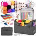 Aeelike Crochet Kit for Beginners Young and Old, First Crochet Kit for Adults Include 23pcs Crochet Hooks, 655 Yards Yarn Set for Crocheting, Instruction, Bag, Crochet Accessories and Supplies, Grey