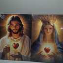 XLMDYYSW Sacred Heart Canvas Wall Art 2 Panel Jesus and Mary Portrait Picture God Divine Mercy Painting Christian Catholic Prints for Church Decor Framed (White, 16.00" x 24.00" x 2PCS)