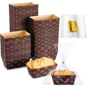 Sabary 100 Pcs Mini Disposable Paper Loaf Pan with Clear Plastic Bread Bags, 3.1 x 1.5 x 1.7 Inch