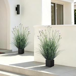 2-Pack Fake Lavender Faux Plastic Plants Synthetic Pampas Grass Indoor Outdoor Realistic Floor Plants Lifelike Artificial Tall Grass Plant for Home Office Wedding Patio Decor Housewarming Gift, Artificial Feather Grass,3.2 FT