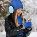 URATOT 4 Pack Winter Knitted Set Thick Knitted Beanie Hat Scarf Gloves Ear Warmer for Men or Women (Blue)