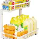 2-Tier Under Sink Organizers Sliding Pull-Out Cabinet Storage Shelf, Metal Drawer for Kitchen, Bathroom Pantry Closet Organization Rack Rust-Resistant Heavy-Duty (White)