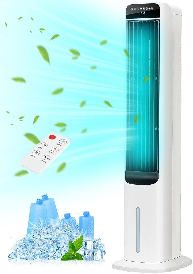KEGIAN Windowless Portable Air Conditioners, 41" Cooling Fans that Blow Cold Air, Evaporative Air Cooler with 4Modes & 3Speeds, 12H Timer, Remote, 120 Oscillation, Tower Swamp Cooler for Bedroom