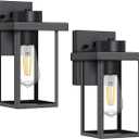 tewei Outdoor Lights for House, 11IN Black Exterior Light Fixtures Anti-Rust Waterproof Outdoor Wall Lantern, Outside Wall Sconce with Clear Glass Shade for Garage, 2 Pack