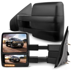 SCITOO Towing Mirrors fit for 2007-2014 for Ford for F150 Pickup Truck Driver Passenger Side Black Power Heated Turn Signal Puddle Light Pair Mirrors