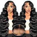 28 Inch Wear and Go Glueless Wigs Human Hair Pre Plucked Pre Cut 7x5 Straight Lace Front Wigs Human Hair Wigs for Women Ready to Wear Wigs 200% Density Natural Black
