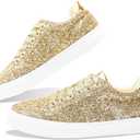 Jeekopeg Glitter Sparkly Fashion Sneakers Shoes Shiny Casual Shoes Bling Sequin Concert Low Cut Lace up Shoes (9 Women/7.5 Men)