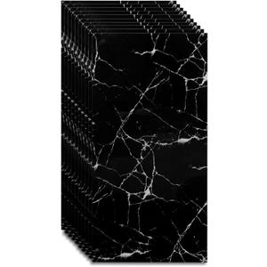 Peel and Stick Backsplash Marble Tiles for Kitchen Bathroom, 10 Pieces 23.6" x 11.8" PVC Waterproof Wall Backsplash Tiles, Bathroom Wall Marble Tile Stickers (Black Marble) 