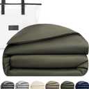 Luxury Bamboo Viscose Duvet Cover | Pure Bamboo Viscose, Soft, Breathable and Cooling for Hot Sleeper | Piped Edge, Hidden Zipper Closure, 8 Corner Ties and Button Closure (Olive Green, King Size)