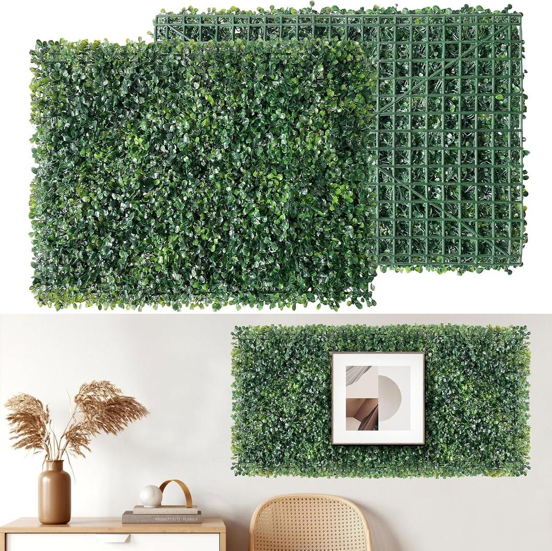 Artificial Grass Wall Panels, 24 PCS 24x16 inch Boxwood Hedge Wall Panels with 100 Zip Ties, Boxwood Backdrop for Outdoor Indoor Decorative Fences Privacy Hedge