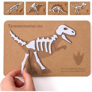 Dinosaur Felt Skeleton Puzzle Set - Mosasaur, Pterosaur, Stegosaurus & T-Rex, Dinosaur Fossil Puzzles 4 High Density Fiberboard - Montessori Educational Toy for Kids 3+