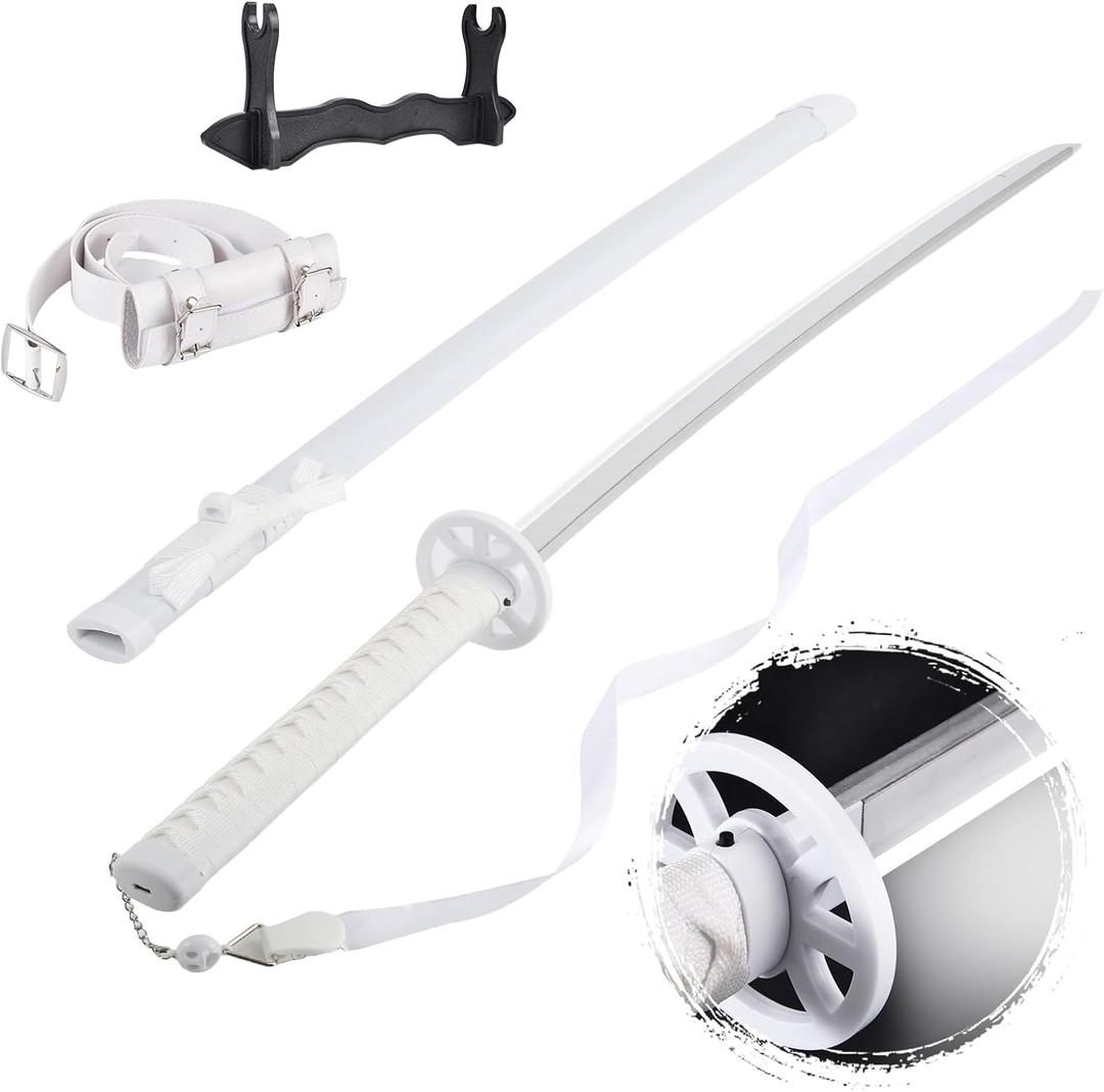 40 Inch Light Up Katana Sword, Rechargeable LED Plastic Samurai Sword Replica with Belt & Display Stand, Cosplay Prop for Anime Fans, Halloween Costume Accessory-Sleeve Snow White -4