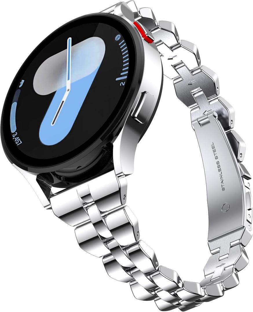 GELISHI 20mm Watch Bands Compatible with Galaxy Watch 7 6 5 4 Band 40mm 44mm for Women, Slim Stainless Metal Band Quick Release Strap for Galaxy Watch 6 Classic 43mm 47mm/Watch 4 Classic 42mm 46mm (Silver)