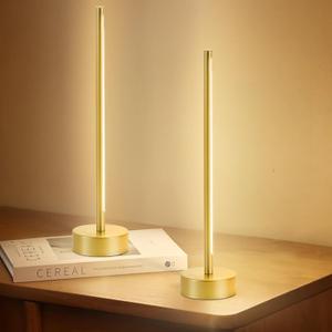 KARTOOSH Cordless LED Table Lamp Set of Two, Battery Operated Portable Desk Lamp, Dimmable/ 3 Color/ Memory Function, Modern Rechargeable Table Light for Living Room, Bedroom, Bedside, Gold, 2 Pack