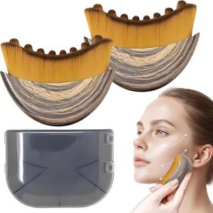 2Pcs Lymphatic Contour Face Brush, Manual Massager, Natural Soft Bristles Facial Cleansing Tool. Ergonomic & Makeup-Friendly, Ideal for Sculpting Lift, boosts Skin Glow and Skincare Absorption
