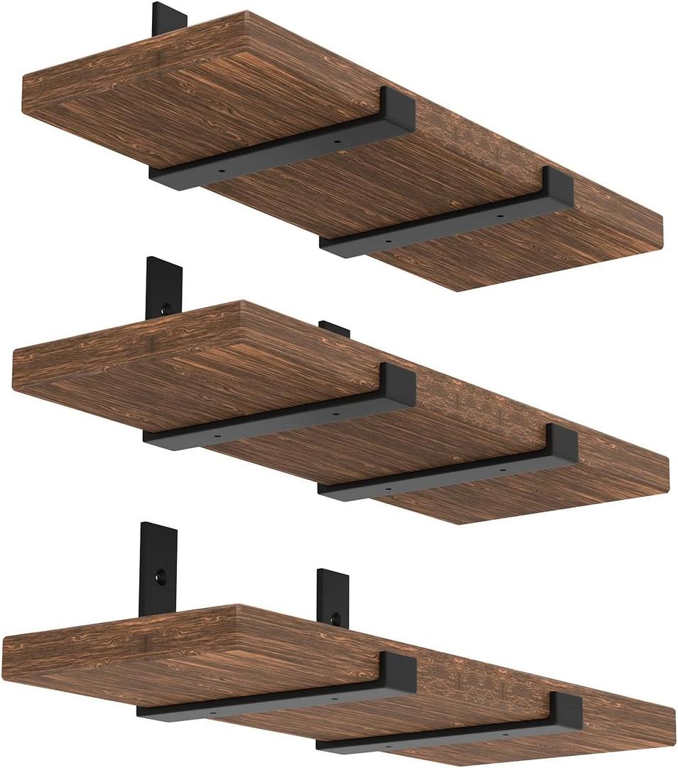 Shelf Bracket, Heavy Duty Floating Shelf Brackets 10-Inch Long, 6-Pack Brackets for Shelves, Black Coated J Shape Metal Wall Shelf Support Brackets with 1/5-Inch Thick and 160 lb. Load Capacity