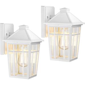Darkaway Outdoor Sconce Lights Wall Light Fixtures, Front Porch Light Outdoor Wall Anti-Rust Waterproof Aluminum with Glass Exterior Light Fixture for Patio, Yard, Doorway, Garage (2 Pack, White), Medium2 pack