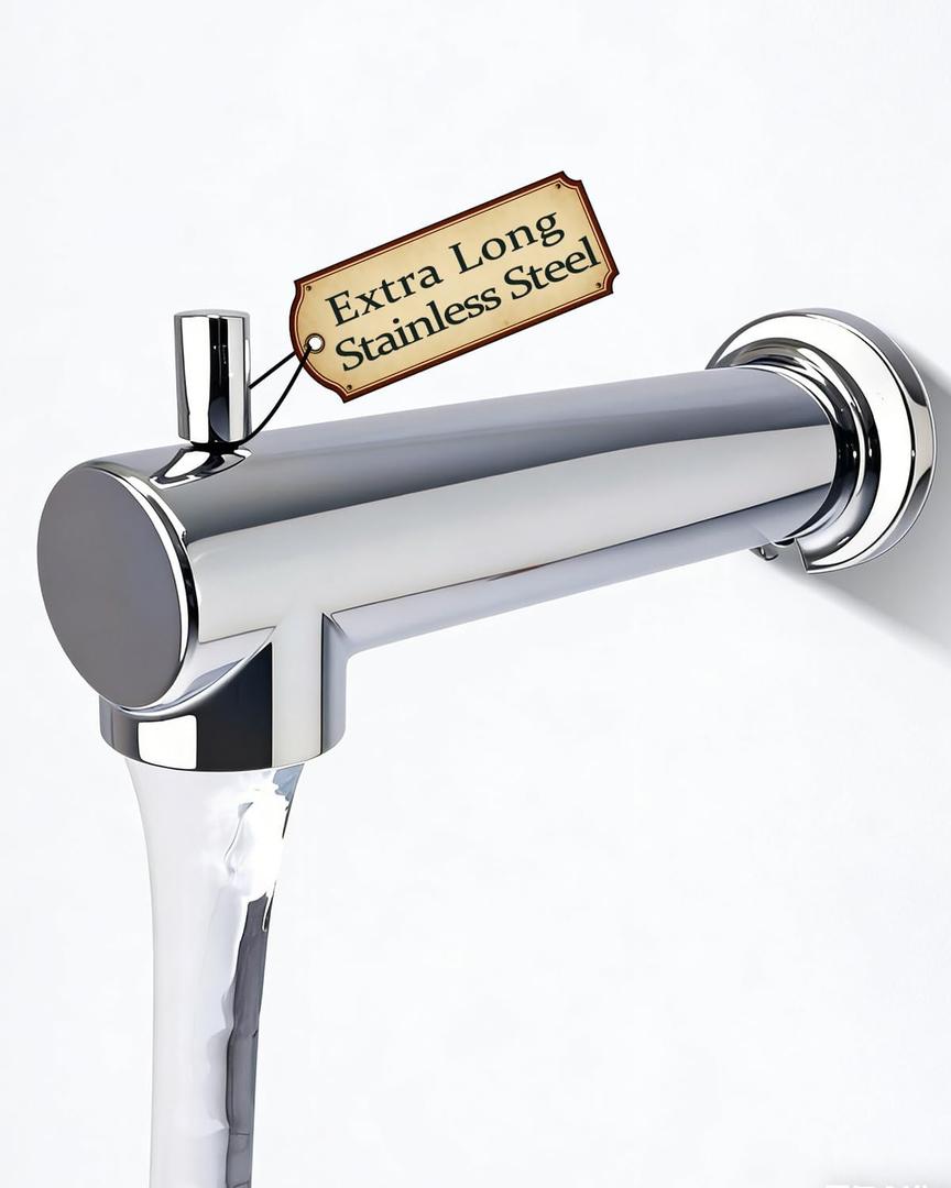 7 Inch Extra Long Tub Spout with Diverter, 304 Stainless Steel Slip on Design, Easy No-Tool DIY Install, Anti-Rust Compatible With Moen 3839 and 3853, Fits 1/2 Inch Copper Pipe Chrome Plated