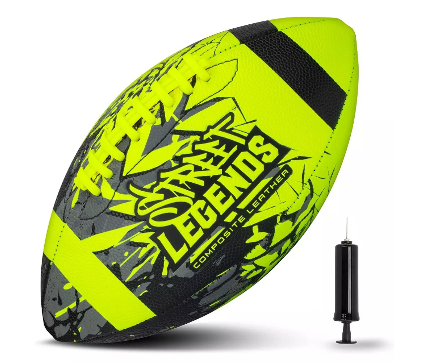 Street Legends Youth Football, Graffiti Printed Composite Leather Size 8 Football- Includes Pump, Made for Training, Practicing, & Recreational Play (Yellow)