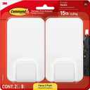 Command 15 Lb XL Heavyweight Wall Hook, Damage Free Hanging Wall Hook with Adhesive Strips, Heavy Duty Single Wall Hook for Hanging Back to School Organizers, 2 White Hooks and 8 Strips
