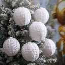 6 Pcs 2.75 Inch Crochet Christmas Ornaments Balls Christmas Knitted Ornaments Neutral Hanging Decoration Handmade Crochet Decoration for Xmas Tree Rustic Neutral Xmas Decor(White)