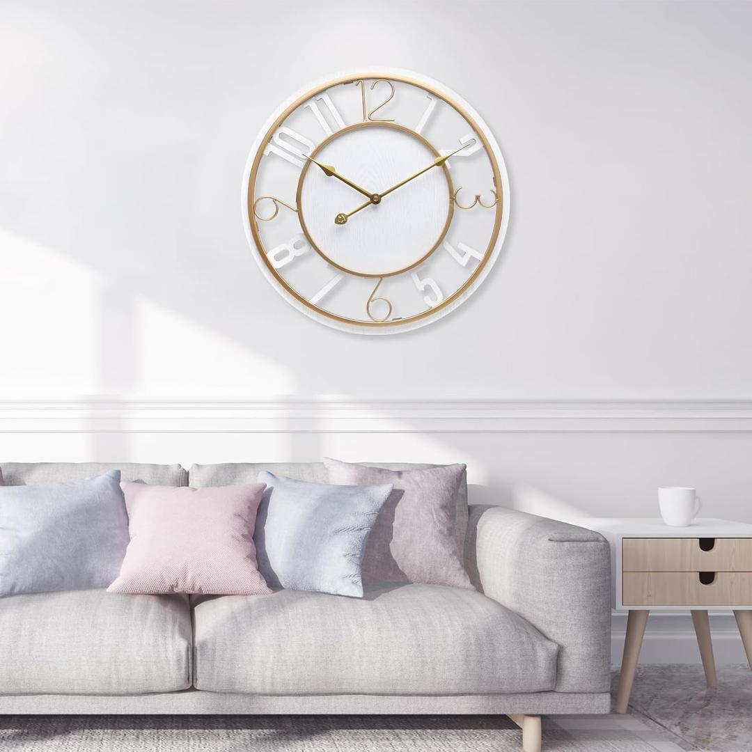 Large Wall Clock 16 Inch White Arabic Numerals Wooden Clock Battery Operated Silent Non-Ticking Decor Clock Modern Round Oversize Wall Clocks for Home, Hotel, Office, Bedroom (White, 16inch) Large Wall Clock 16 Inch White Arabic Numerals Wooden Clock Battery Operated Silent Non-Ticking Decor Clock Modern Round Oversize Wall Clocks for Home, Hotel, Office, Bedroom (White, 16inch)