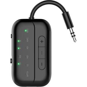 Bluetooth Transmitter Receiver, 2-in-1 V5.3 Wireless Adapter for Airplane, TV, PC, Gym, Switch. Supports up to 2 AirPods/Headphones. Audio Receiver for Car/Home Stereo,with AptX Low Latency & HD (Black)