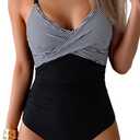 B2prity Women's One Piece Swimsuits Tummy Control Front Cross Bathing Suits Tie Back Slimming V Neck Swimwear (Black, S)
