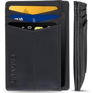 Thin RFID Blocking Full Grain Genuine Leather Slim Front Pocket Minimalist Wallet with ID Window and Cash Pocket - (SC10)