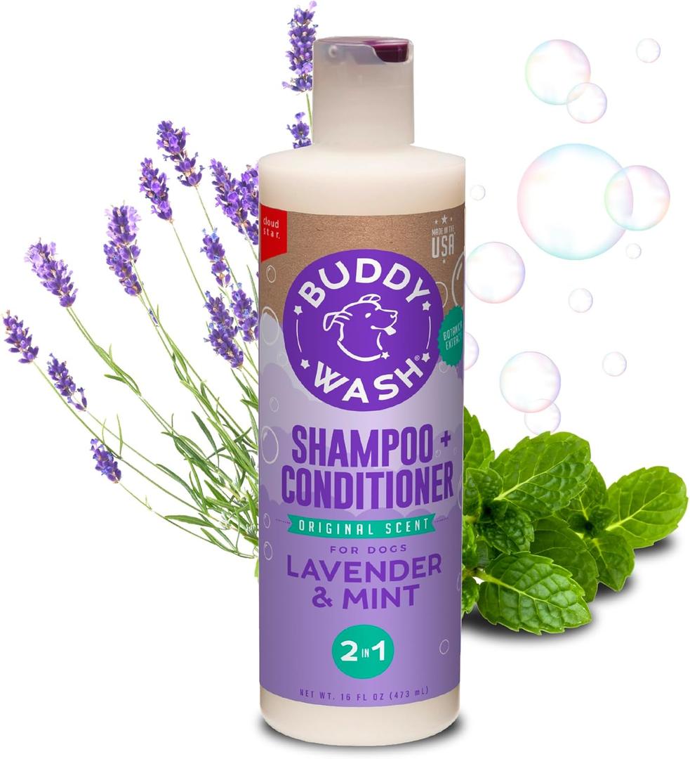 2 x Buddy Grooming Wash 2 in 1 Dog Shampoo, Lavender & Mint, 16 oz. Bottle (EXP 12/17/26)