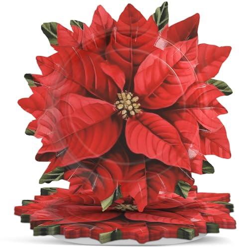 50 PCS Christmas Paper Plates Christmas Poinsettia Flower Shape Disposable Plates 7 inch Christmas Party Paper Plates Xmas Theme Dessert Plates Gift for Winter Holiday New Year Party Favor Dinnerware