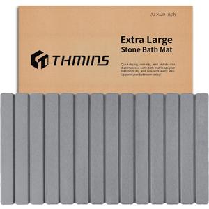 THMINS Foldable XLarge Stone Bath Mat 32x20 inch, Diatomaceous Earth Bath Mat, Super Absorbent, Quick-Drying, Non-Slip, Space-Saving, Easy to Clean for Bathroom, 31.5x19.7''