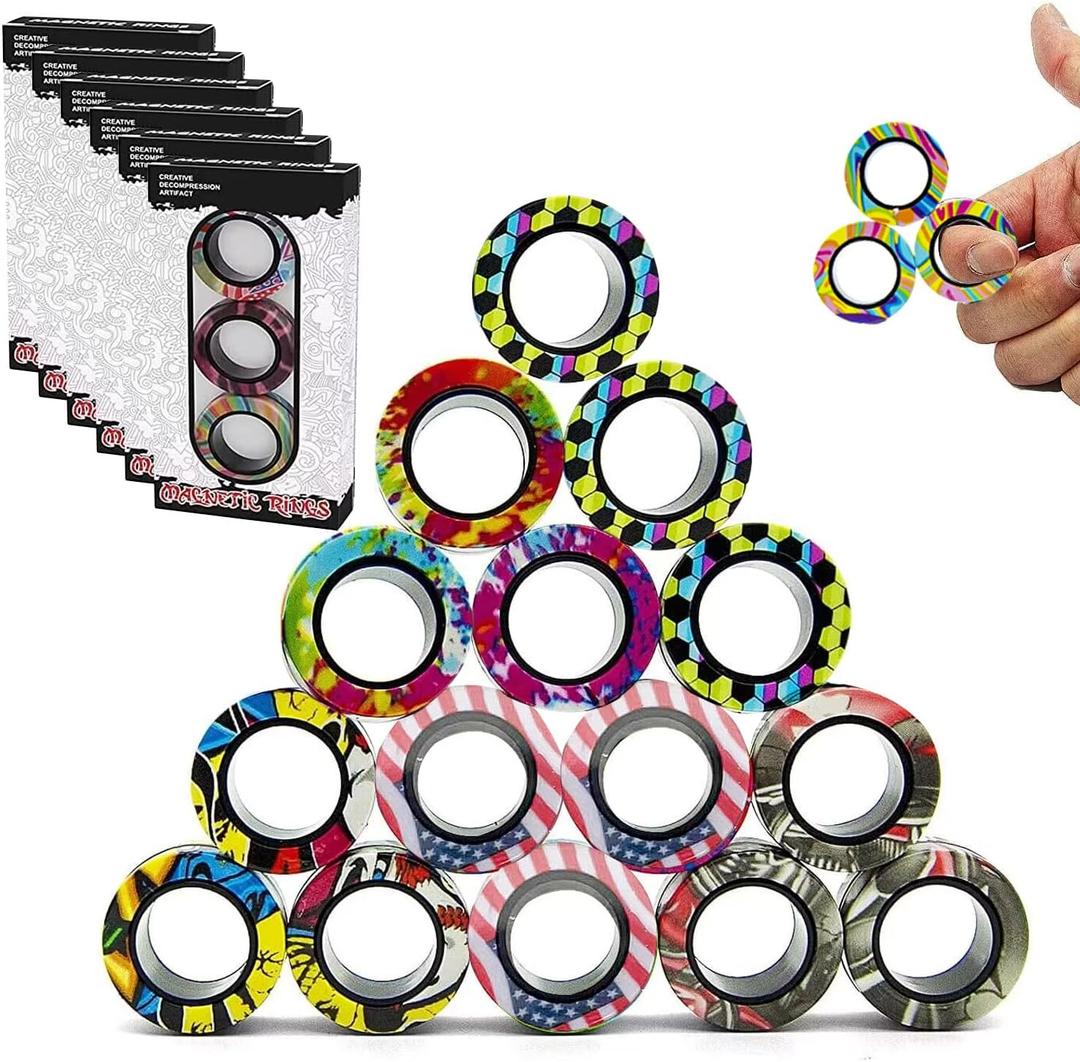 18Pcs Magnetic Rings Fidget Toys Spinner Set Easter Basket Stuffers for Kids Party Favors,Finger Magnet Rings Endless Hours of Fun ADHD Stress Relief Fidget Spinners for Birthday Adults