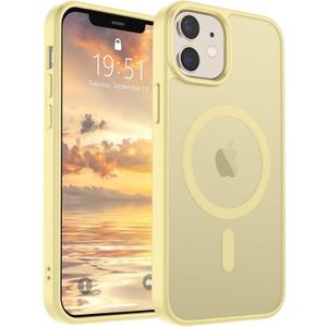 SUPFINE Magnetic for iPhone 12 Mini Case & iPhone 13 Mini Case (Compatible with MagSafe) (Military Grade Drop Protection) Slim Translucent Matte Shockproof Phone Cover, Buttercream Yellow