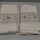 jinchan Small Window Curtains 54 Inch Length Linen Cafe Curtains for Kitchen Bathroom Bordered Floral Embroidered Short Drapes Rustic Farmhouse Light Filtering Curtain Set 2 Panels Green on Beige