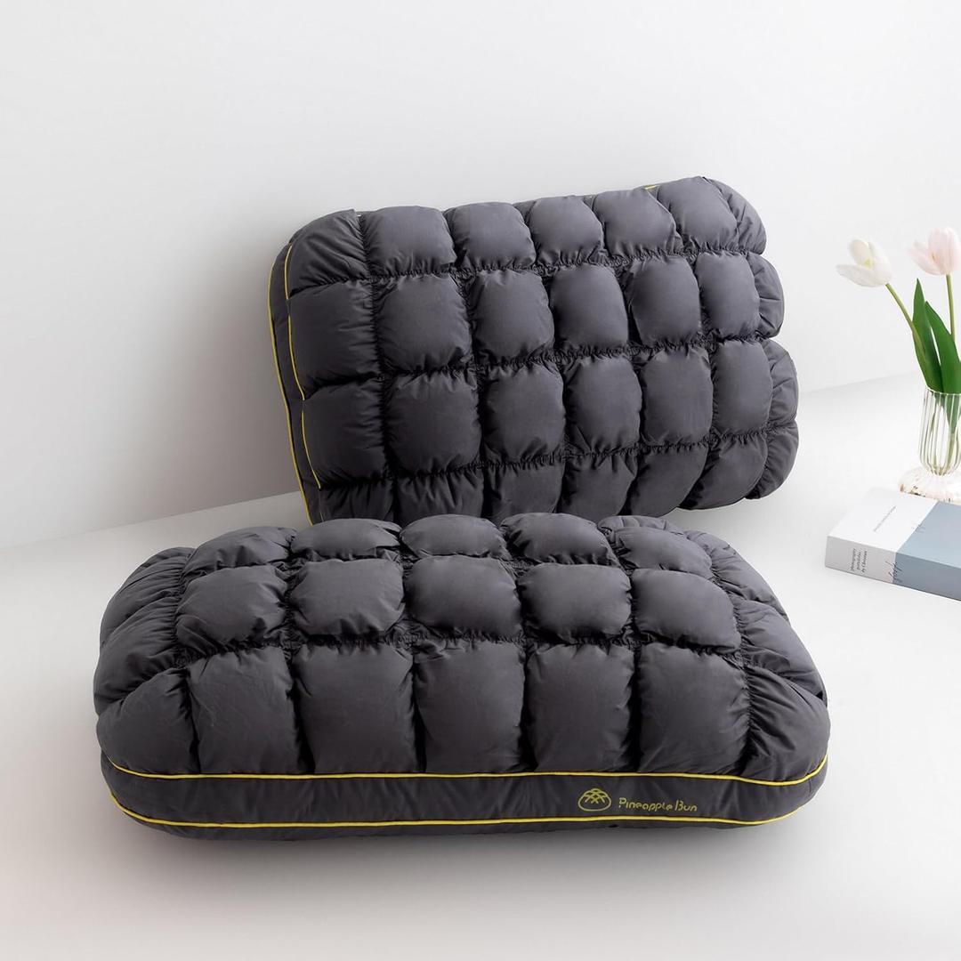 YOUR MOON Fluffy Support Bed Pillow Queen Size Set of 2, Super Soft Premium Down-Alternative Filling for Sleeping, Luxury Hotel Quality Bed Pillows for Side Sleeper (Gray)