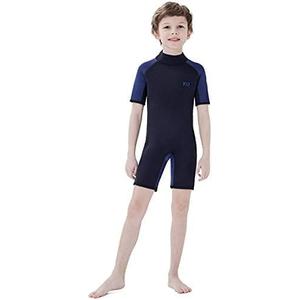 Dark Lightning 3/2mm Kids Wetsuit for Boys and Girls, Neoprene Thermal Swimsuit, Toddler/Junior/Youth One Piece Wet Suits for Scuba Diving (Large, Shorty-Navy Blue) Size 10