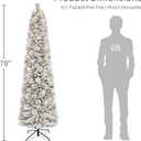 Puleo International 6.5ft Pre-Lit Flocked Portland Pine Pencil Christmas Tree with 300 Clear Lights, 410 Realistic Dense Snow Flocked Branch Tips, Easy Setup Artificial Trees with Sturdy Metal Stand