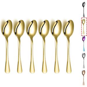 Gold Teaspoons, Kyraton 6 Pieces 6.7" Stainless Steel Tea Spoons With Gold Titanium Plating, Ice Cream Spoons, Dessert Spoon, Coffee Spoon,Golden Teaspoon,Spoon Silverware Pack of 6